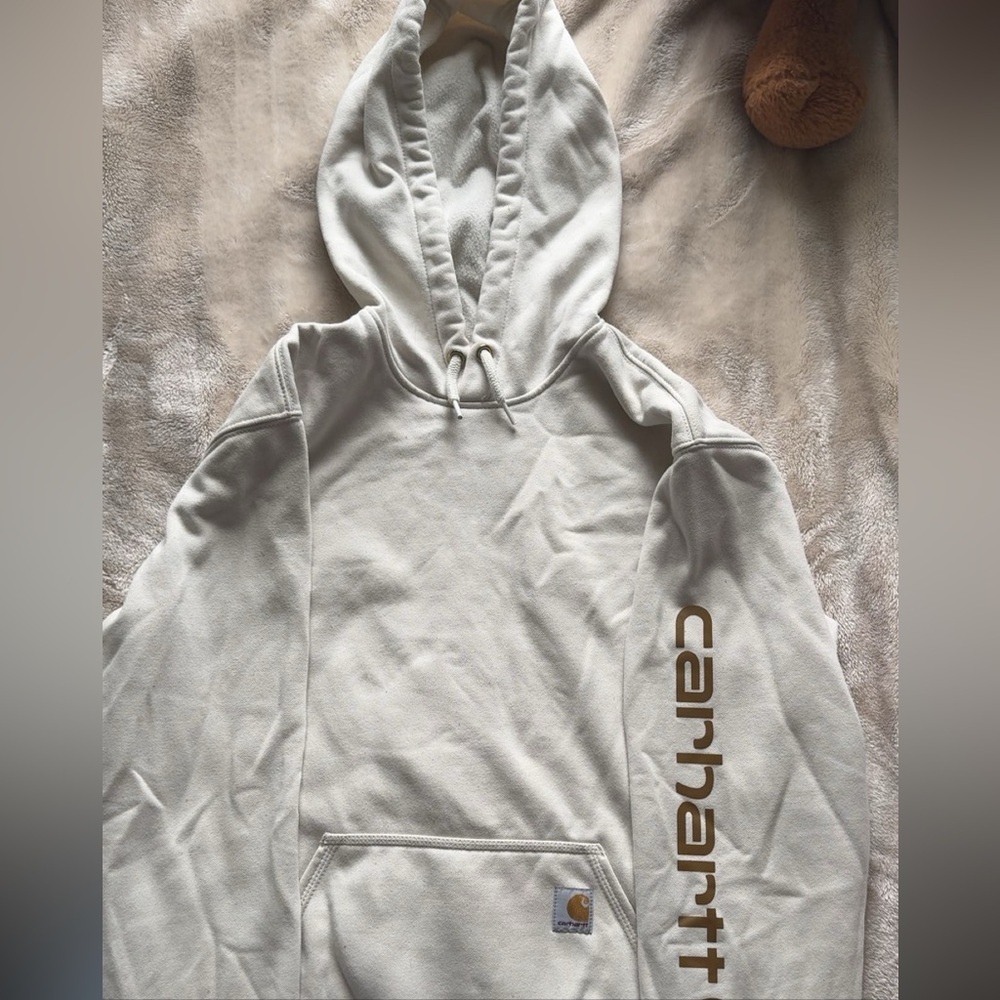 Carhartt Cream Hoodie with Brown Logo